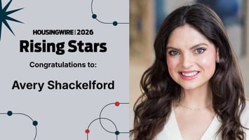 Graphic celebrating Avery Shackelford as a 2026 HousingWire Rising Star, with her professional headshot.
