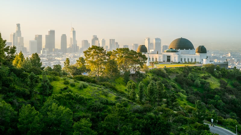 LA skyline and the Griffith Observatory.