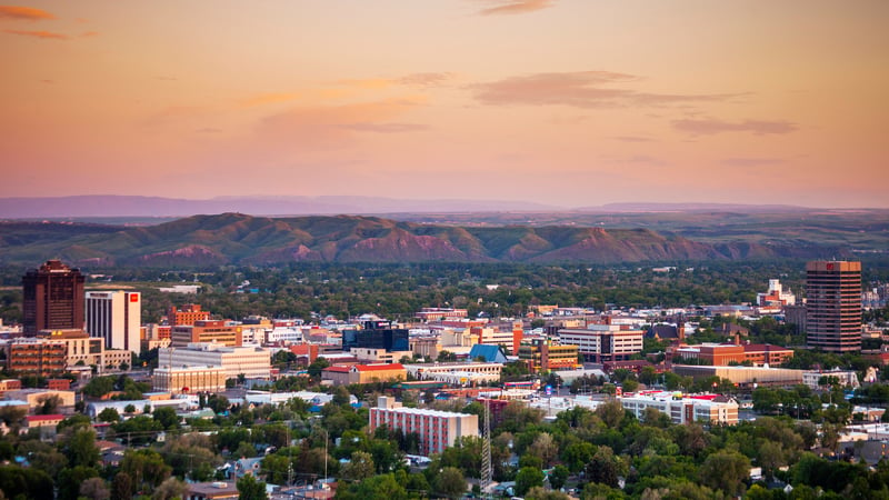 Billings, Montana cityscape at sunset