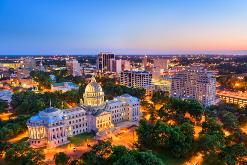 Jackson, Mississippi skyline and the state Capitol building