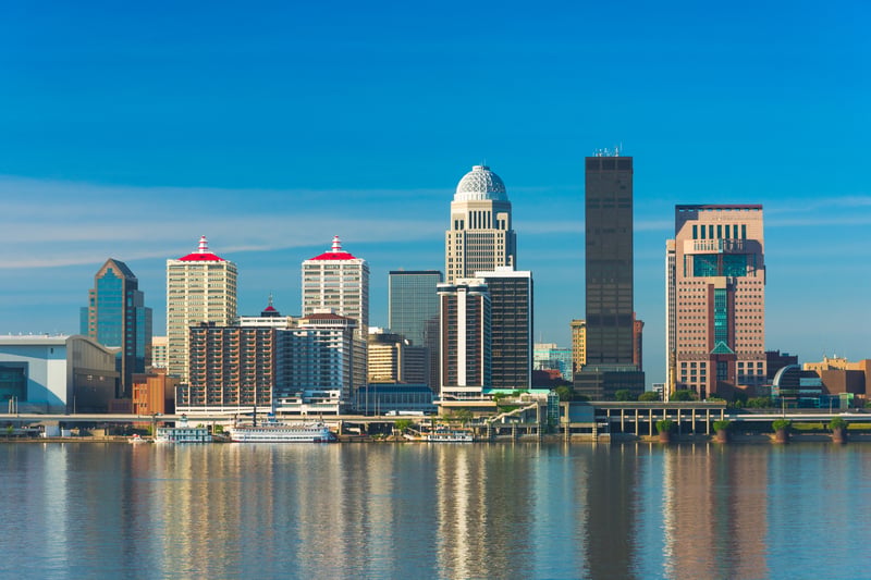 Downtown Louisville, Kentucky skyline reflected in the Ohio River