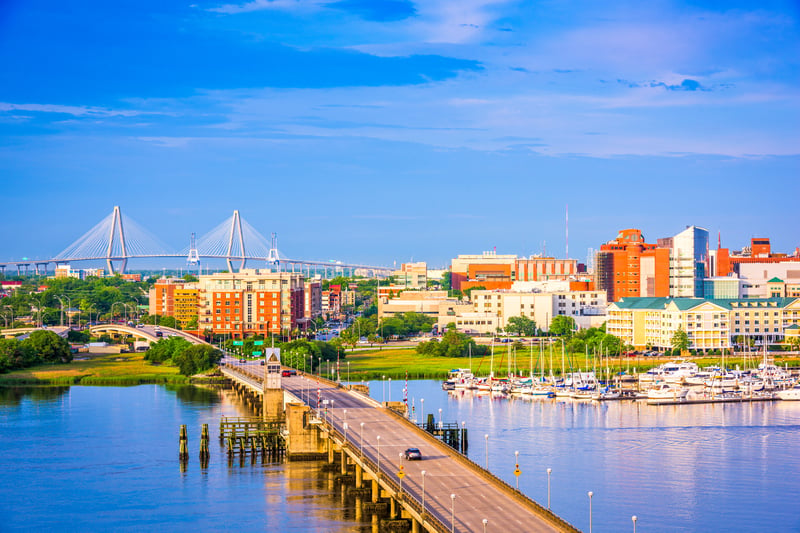 Charleston, South Carolina skyline over the Ashley River