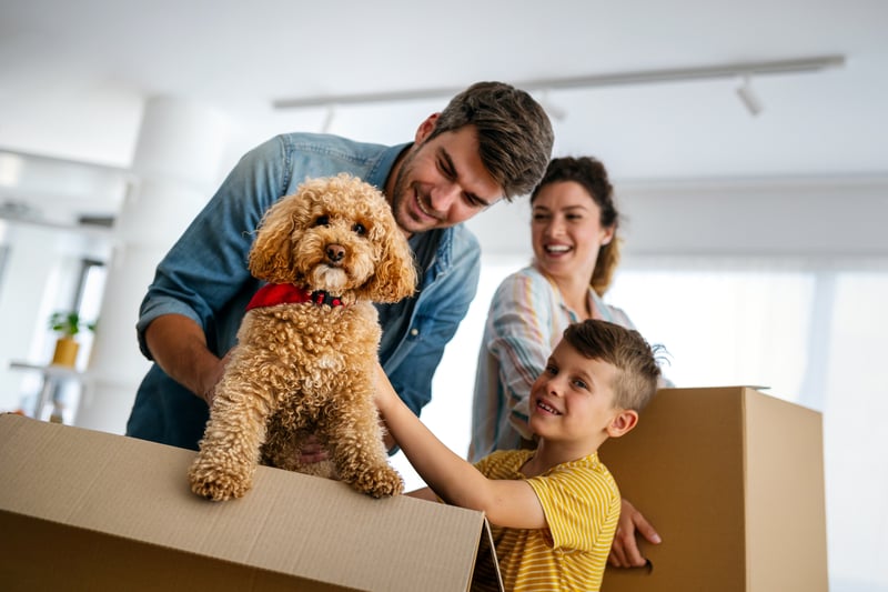 A family and their dog move into a new house.