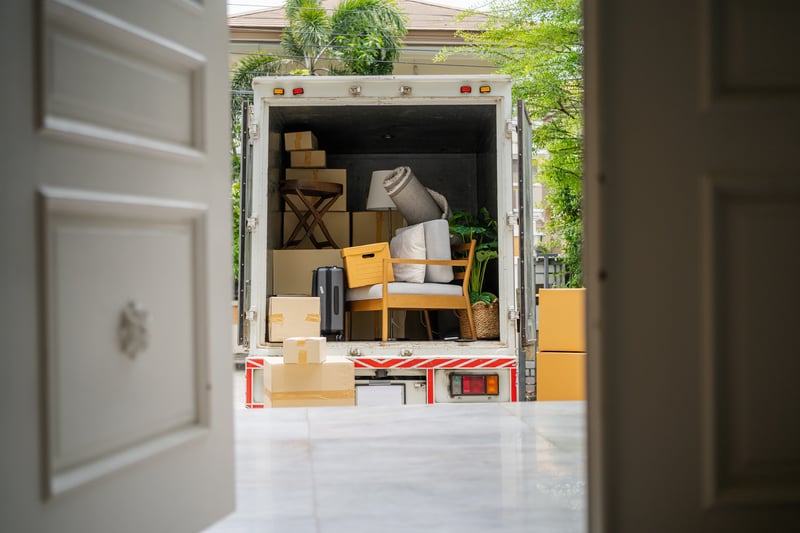 A moving truck full of boxes.