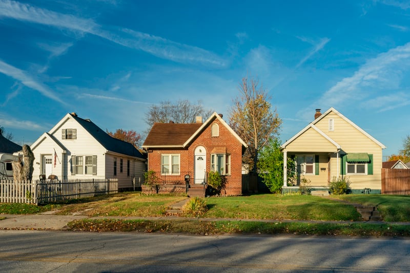 A set of small, affordable homes on a. quiet street.