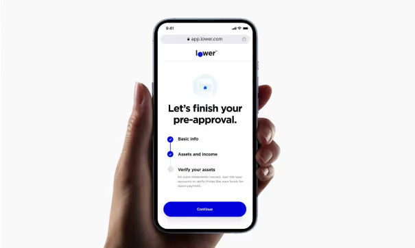 A phone opened to Lower's pre-approval page with the words 