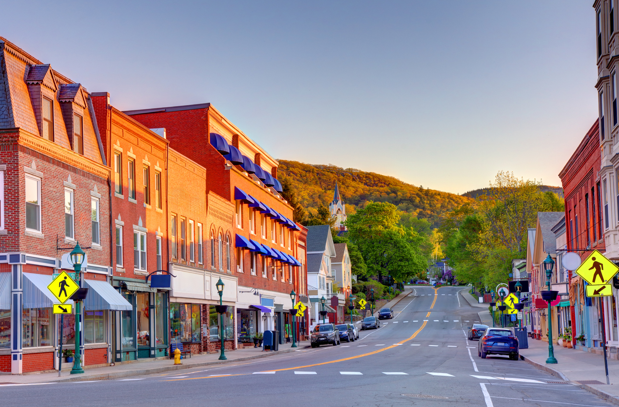 A small town at sunset.
